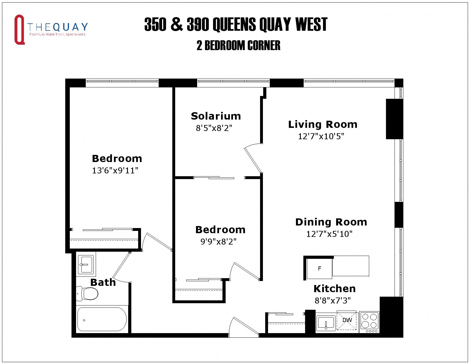 Floor plan for 2 beds, 1 bath, 794 sqft